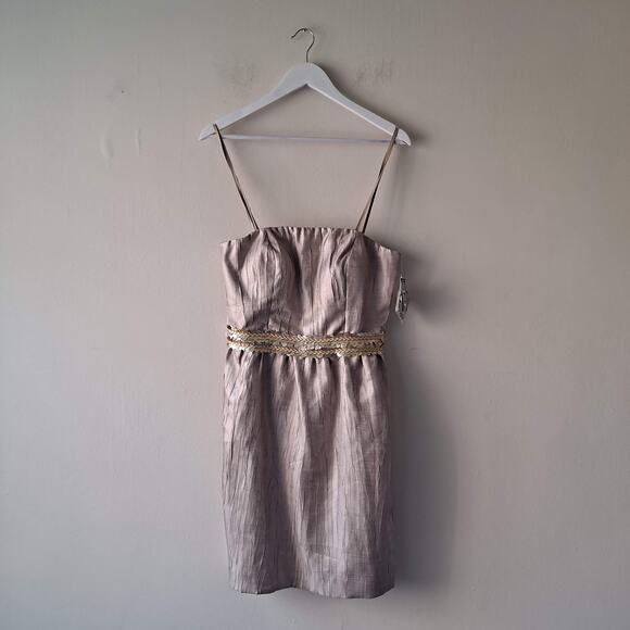 Tahari Gerard Detactable Strap Gold Dress with Braided Sequence Waist - Size 8 - Picture 5 of 16